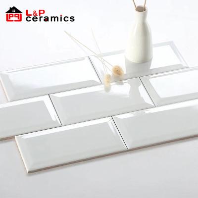 China Glazed Metal Tiles USA Subway Tile 3 x 6 Elegant Beveled White Glossy Ceramic Tiles for Kitchen Backsplash, Bathroom Wall for sale