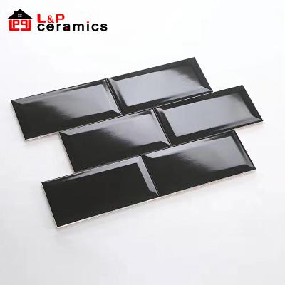 China Glazed Metallic Tiles USA Subway 3x6 Elegant Glossy Black Tiles For Kitchen Backsplash , Bathroom Wall for sale