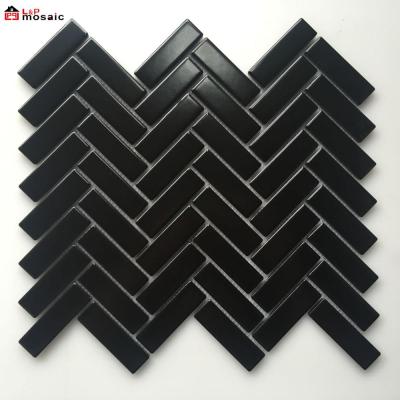 China L&P Parquet Mosaic SZ050 Black Ceramic Herringbone Mosaic Slab for interior wall, backsplash for sale