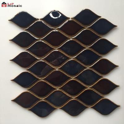 China Dark Ceramic Parquet L&P Mosaic SY4815 Brown Mosaic Sheet Slab for sale