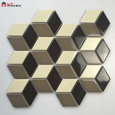 China Parquet L&P Mosaic 3D4807 Multiple Color 3D Diamond Ceramic Mosaic Tile For Floor And Wall for sale