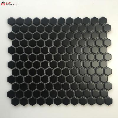 China Parquet L&P Mosaic LJ2304 23x26mm Black Hexagon Ceramic Mosaic For Floor And Wall for sale