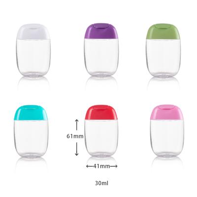 China Small 30ml 1oz ACP Color Hand Soap Bottle Flip Lid Cosmetic Transparent Plastic Square Cap Bottle for sale