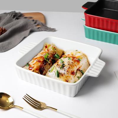 China Sustainable Bakeware Custom Square Kitchen Casserole Dish Baking Pans Glazed Ceramic Baking Tray Set for sale