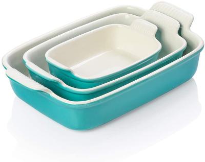 China Sustainable Custom Ceramic Baking Bakeware Set Cake Dinner Lasagna Pans Rectangular Porcelain Baking Dishes for sale