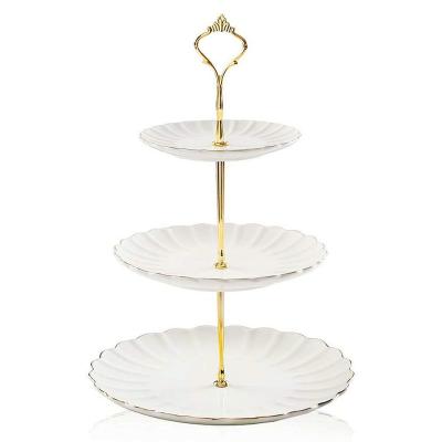 China Sustainable Ceramic Dish Tray Wedding Cup Cake Stand Table Ware Table Ware Fruit Holder Serving Plate 3 Tier for sale