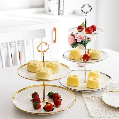 China Hotel Restaurant Wedding Cake Tower Snack Dessert Display Dish 2 Tier Serving Tray Dish Ceramic Cupcake Stand for sale