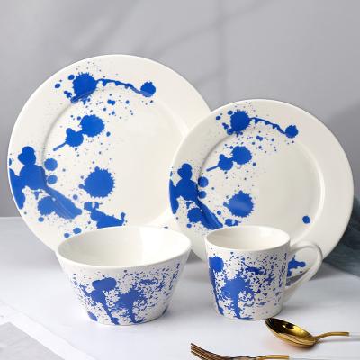 China Viable Customized Modern Porcelain Style Ink Painting European Tableware Tableware White Dinner Set for sale