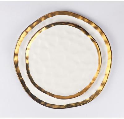 China Sustainable Decor Customized Ceramic Dessert Dish Charger Plates Wedding Gold Rim Dinner Plates for sale