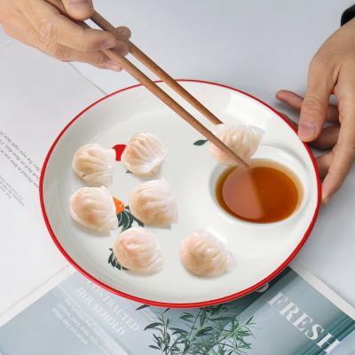 China Sustainable Custom White Sushi Plates Ceramic Vinegar Dip Dish Dumpling Dish With Sauce Compartment for sale