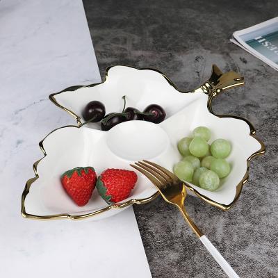 China Viable Decor Custom Tableware Unique Leaf Shaped Dessert Dishes Serving Dish Ceramic Fruit Dish for sale