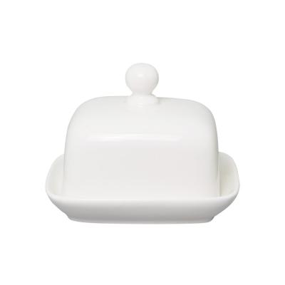 China Customized Viable Cover Serving Butter Storage Dish Square White Porcelain Mini Butter Dish for sale