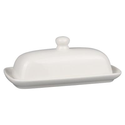 China Custom Viable Porcelain Cheese Butter Keeper Container Handle Cover Lid Rectangular Ceramic Butter Dish for sale