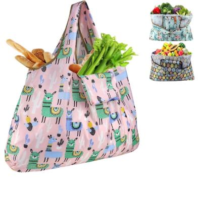 China Reusable Tote Bag Grocery Foldable Waterproof Bag Polyester Nylon Reusable Heavy Duty Expandable Folding Grocery Bag for sale