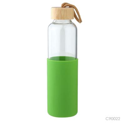 China New Design 550ml Sustainable Clear Glass Water Bottle Prostar Bamboo Lid With Cord for sale