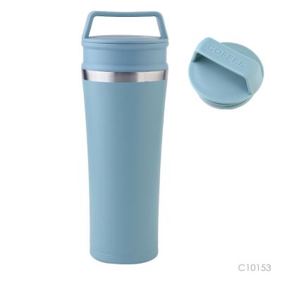 China 450ml Coffee Cup Shape 304 Stainless Steel Vacuum Disposable Reusable Unique Travel Cup With Handle for sale