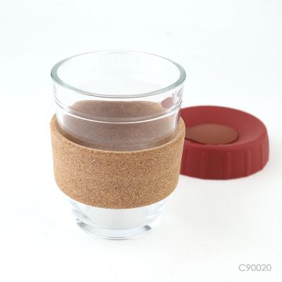 China Prostar Viable Glass Mugs With Lid 420ml Wholesale Coffee Mug With Recycled Cork Grip And Leak Proof Silicone Lid For Office for sale