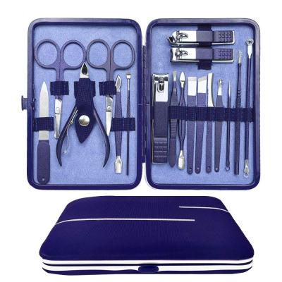 China Blue Professional Nail Clippers - Gift Set Manicure Set 18 in 1 Nail Kit With Portable Stylish Stainless Steel Case for sale