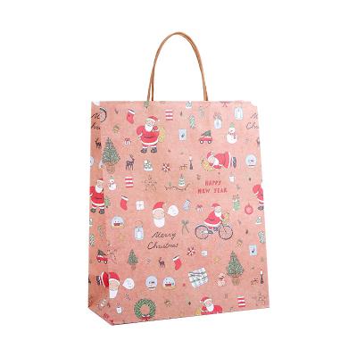 China Newest Design 4C Eco-friendly Offset Printing OEM Customized Christmas Holiday Kraft Paper Gift Bag for sale