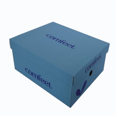 China Eco - Friendly Custom Printed Recycled Blue Shoe Box Manufacturers Shoe Packaging Boxes for sale