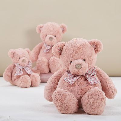 China Plush Stuffed Plush 35CM Pink Bear With Bow Tie For Babies for sale