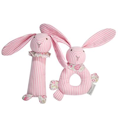 China Musical Toy Ready To Board Early Education Soft Pink Plush Healthy Cute Bunny Baby Rattle Set With Healthy Cute Animal Hand Bell Stuffed Baby Rattle Toys for sale