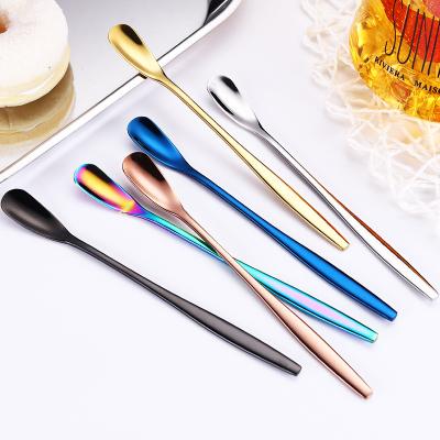 China Sustainable 304 stainless steel spoon coffee milk tea dessert mixer spoon Restaurant hotel titanium plated creative supplies for sale