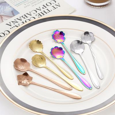 China Sustainable 304 stainless steel spoon coffee milk tea dessert mixer spoon Restaurant hotel titanium plated creative supplies for sale