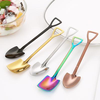 China Sustainable 304 stainless steel tableware Restaurant Hotel Titanium plated creative coffee dessert mixing spoon for sale