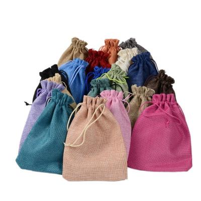 China Gift Packaging Hessian Premium Quality Hessian Burlap Gift Drawstring Pouch Bag With 25 Colors In Stock for sale