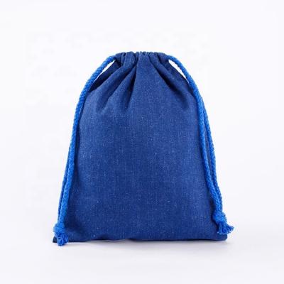 China Gift Wrapping Linen Fabric Drawstring Eco-friendly Royal Blue Canvas Pouch For Gift Wrapping for sale