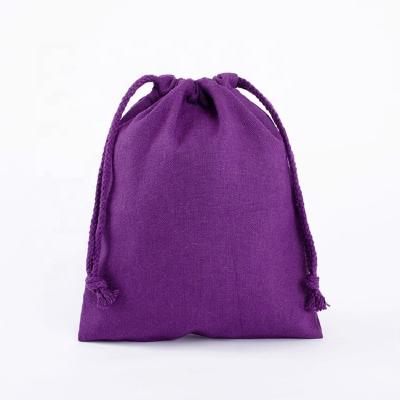 China Gift Packaging Eco-friendly Dark Violet Linen Flax Fabric Drawstring Bag For Jewelry Packaging for sale