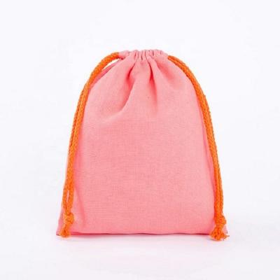 China Gift Packaging Eco-friendly Light Pink Linen Fabric Canvas Drawstring Bag For Makeup Packaging for sale