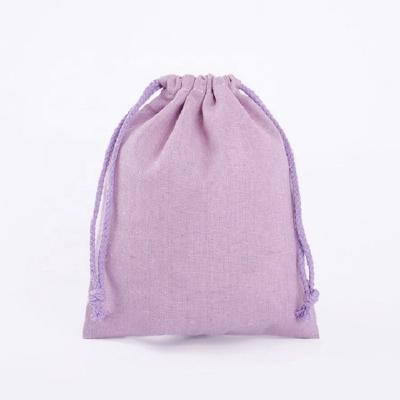 China Gift Packaging Eco-friendly Violet Linen Flax Fabric Drawstring Lightweight Bag For Wooden Packing for sale