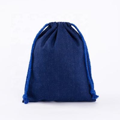 China Natural Gift Wrapping 100% Navy Blue Canvas Linen Fabric Drawstring Bag For Earring Packaging for sale