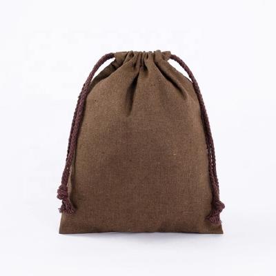 China Gift Wrapping Linen Fabric Eco-friendly Natural Dark Canvas Drawstring Bag Small For Hanging Packing for sale