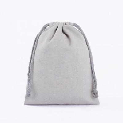 China Gift Wrapping Linen Fabric Eco-friendly Silver Canvas Drawstring Bag Small For Jewelry Packing for sale