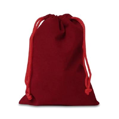 China Recyclable Luxurious Red Velvet Velveteen Drawstring Bag For Jewelery Packaging for sale