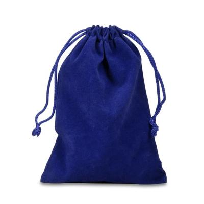 China Recyclable Luxurious Royal Blue Velvet Velveteen Drawstring Bag For Jewelery Packaging for sale