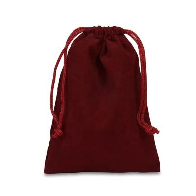 China Recyclable Luxurious Wine Velvet Velveteen Drawstring Bag For Gift Packaging for sale