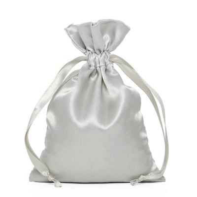 China Elegant Silver Gift Satin Silk Fabric Drawstring Pouch For Gifts Wrapping for sale