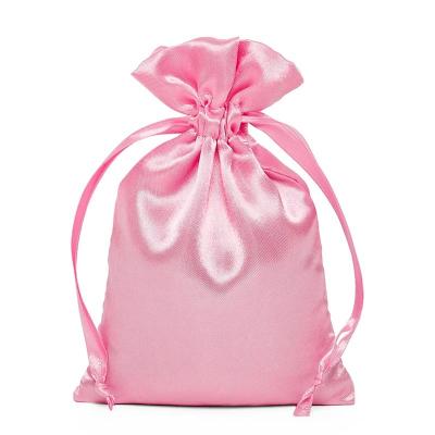 China Elegant Gift Rose Pink Satin Silk Fabric Drawstring Bag For Gift Wrapping for sale