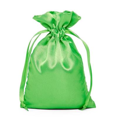 China Gift Small Elegant Silk Fabric Apple Green Drawstring Bag For Ornament Packaging for sale