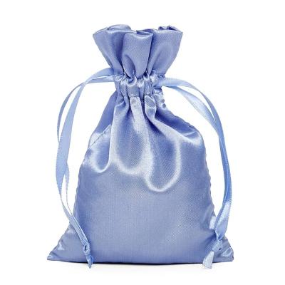 China Gift Gorgeous Small Medium Blue Silk Fabric Drawstring Bag For Ring Packaging for sale