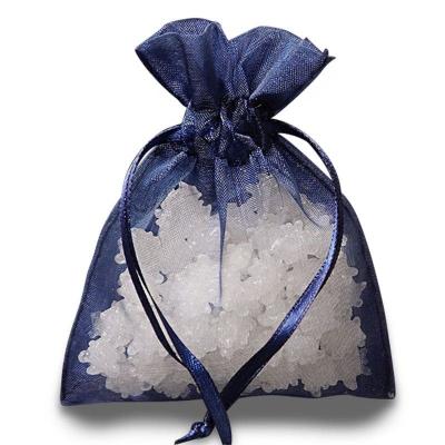 China Gift Packaging No MOQ Luxurious Navy Blue Organza Jewelry Pouch With 10 Sizes In Stock for sale