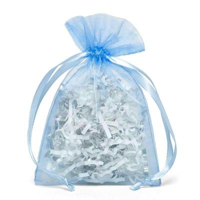 China Gift Packaging Sky Blue Luxurious Organza Jewelry Packaging Bags With 10 Sizes In Stock for sale