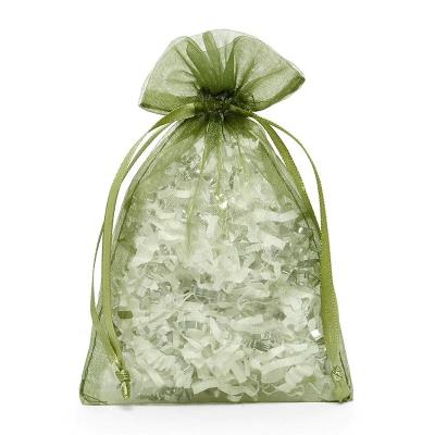 China Gift Packaging Premium Quality Moss Green Organza Jewelry And Gift Drawstring Pouch In Stock for sale