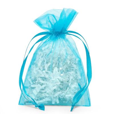 China Gift Packaging Premium Quality Turquoise Organza Jewelry And Gift Drawstring Pouch In Stock for sale