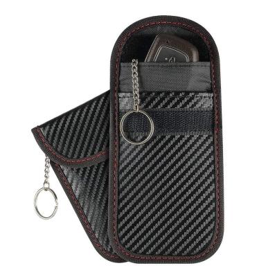 China PU leather with carbon fiber grain protecting pocket RFID blocking case pu fabric car key rfid signal blocking bag making oxford custom wholesale for sale