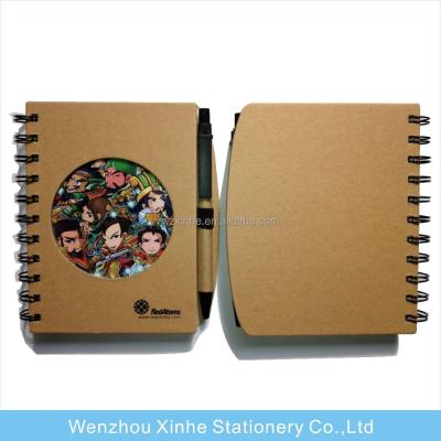 China Printed Eco Friendly Recycle Kraft Paper Notebook With Pen Inside for sale